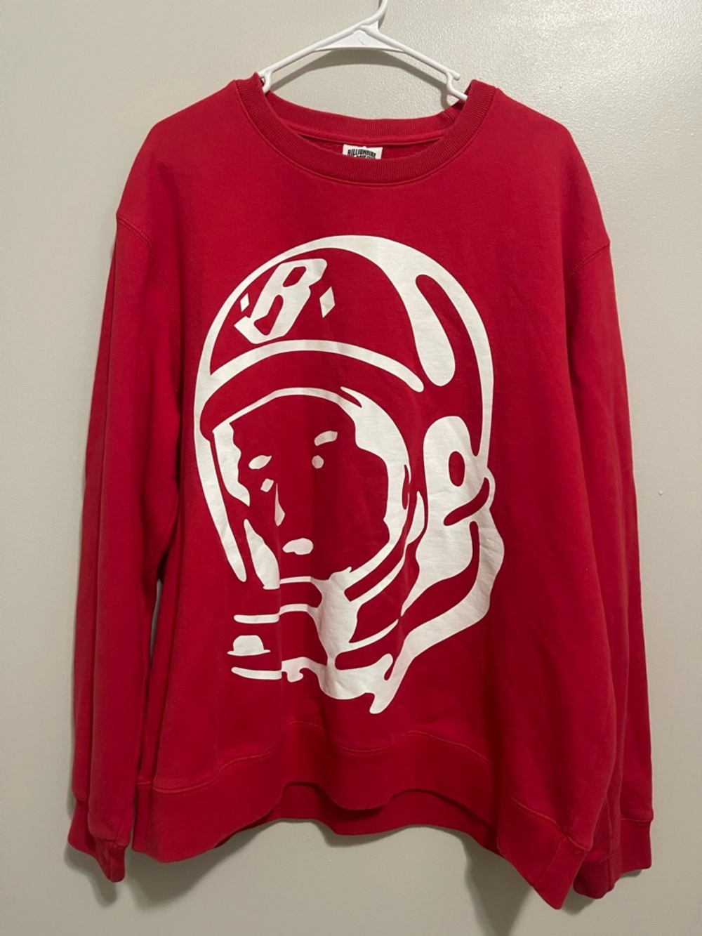 Billionaire Boys Club Red Crewneck Sweatshirt with White Astronaut Graphic